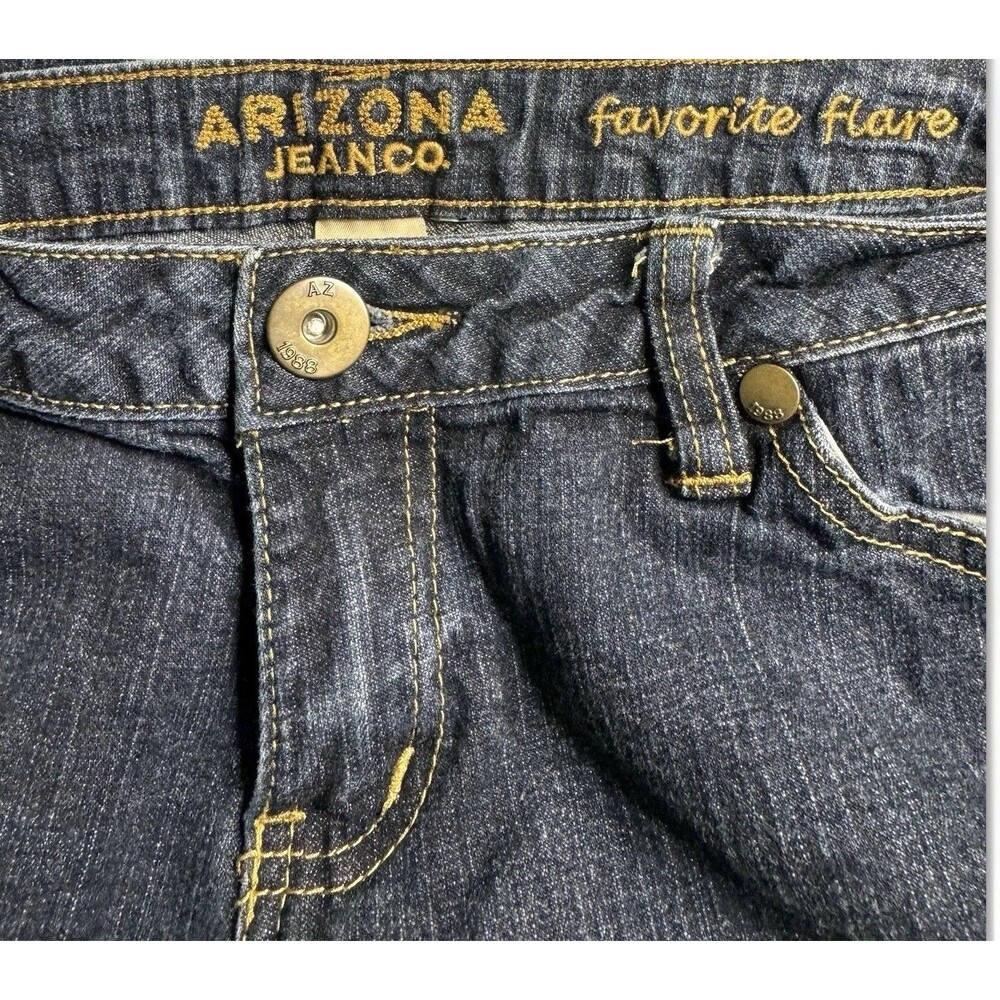 Arizona Jean Co Favorite Flare Jeans Dark Wash Low Rise Denim Juniors Sz 5 Short
